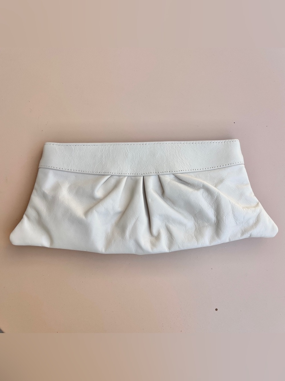 Lauren Merkin Cream Leather Pleated Clutch